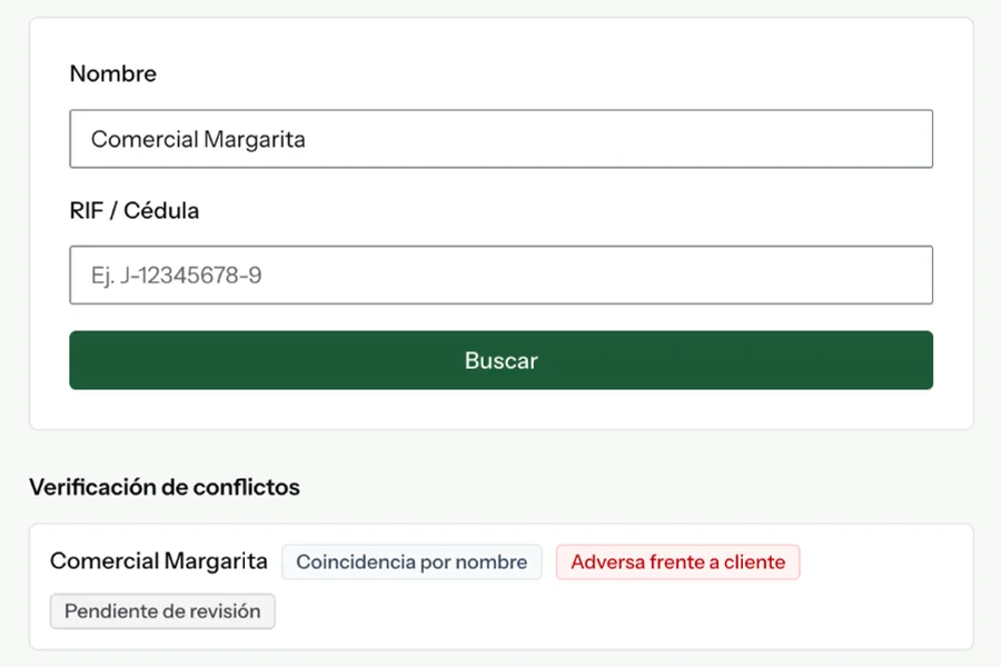 Búsqueda de conflictos con una coincidencia